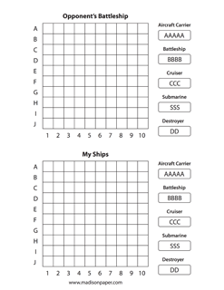 Battleship Printable PDF
